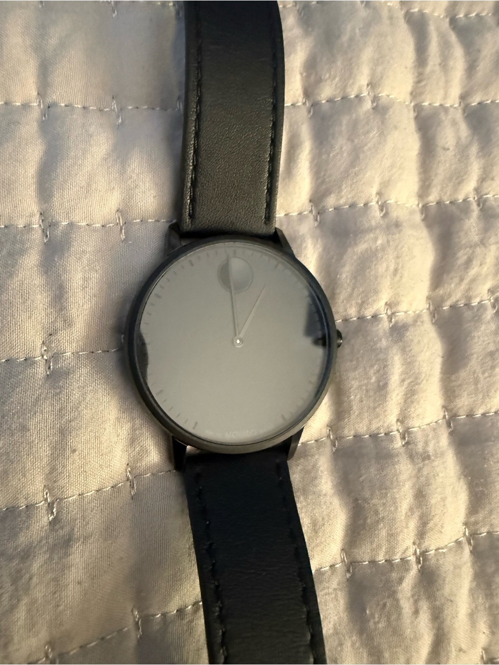 Movado Museum Black Stainless Steel Watch Back with Black Leather Strap - Picture 2 of 6